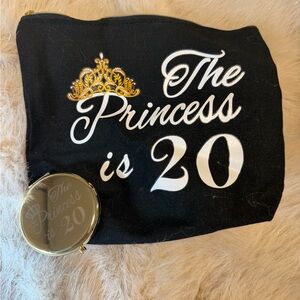 Black and Gold 'The Princess is 20' Pouch and Compact Set